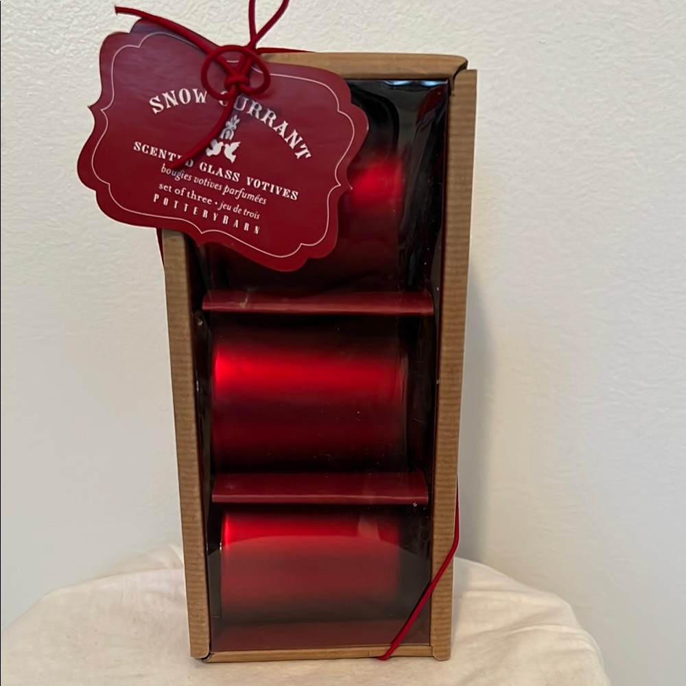 Pottery barn holiday snow currant votive candles gift set of three